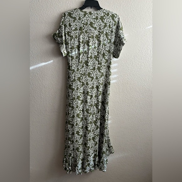 Papillon Wrap Green and White Ruffled Midi Dress S - Picture 4 of 16